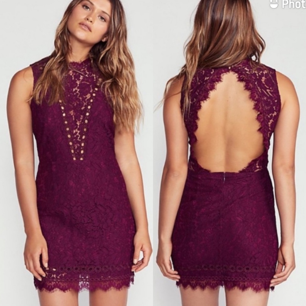 Free People X Saylor Cherie Lace Dress Burgundy